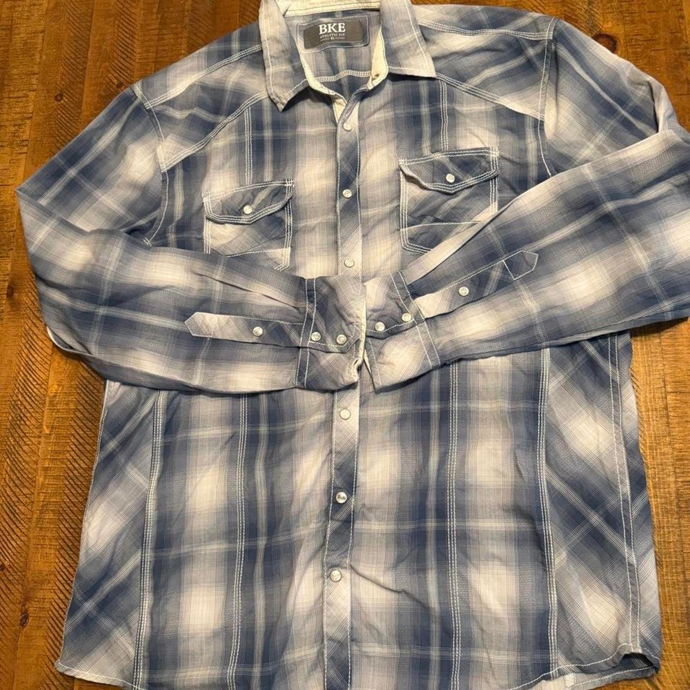 BKE Buckle Athletic Fit Men's XL Plaid Long Sleeve Button-Up Shirt Pearl Snaps